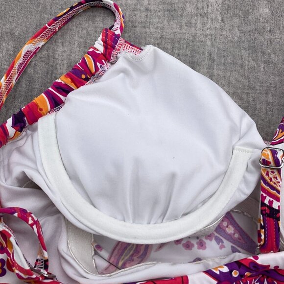 Lands‎ End Tankini Women 6 Purple Pink Paisley Drawstring Tie Underwire Bra - Picture 4 of 7
